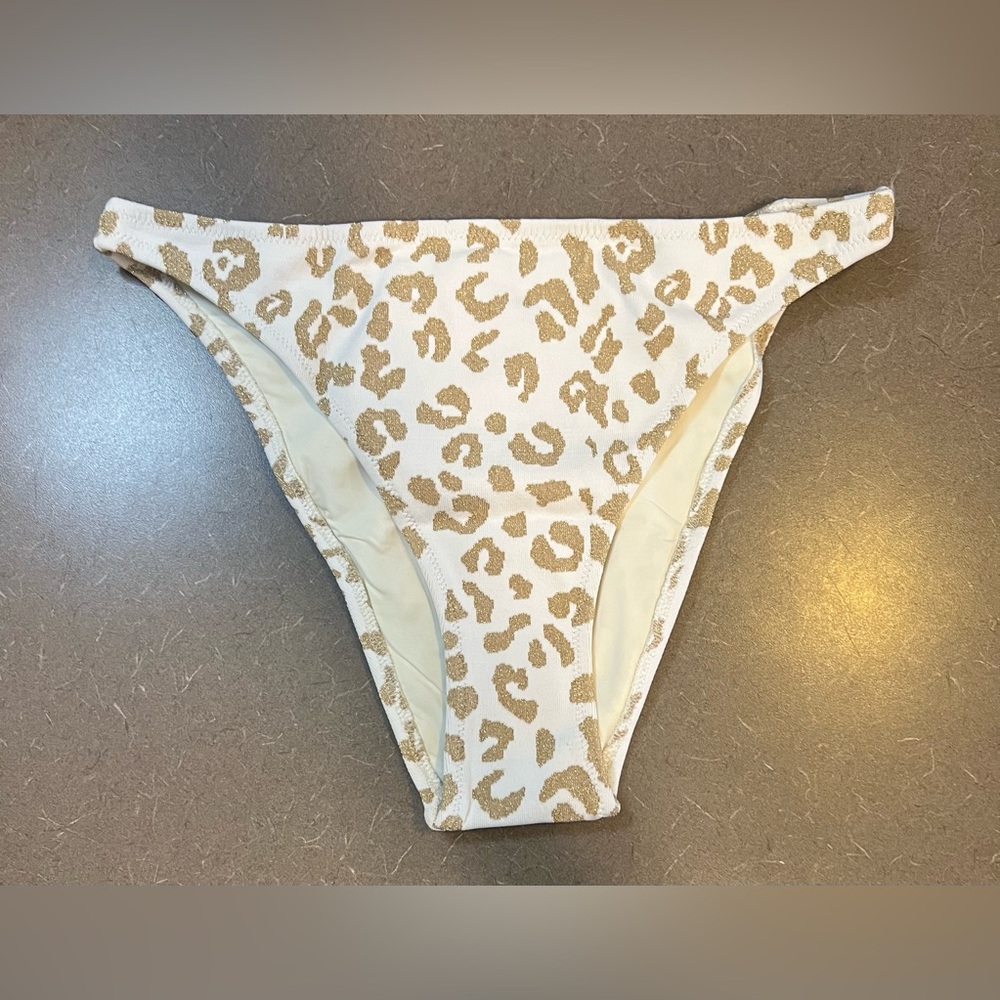 Solid & Striped Elsa Bikini Bottom Size Medium White & Gold Leopard Jacquard NWT